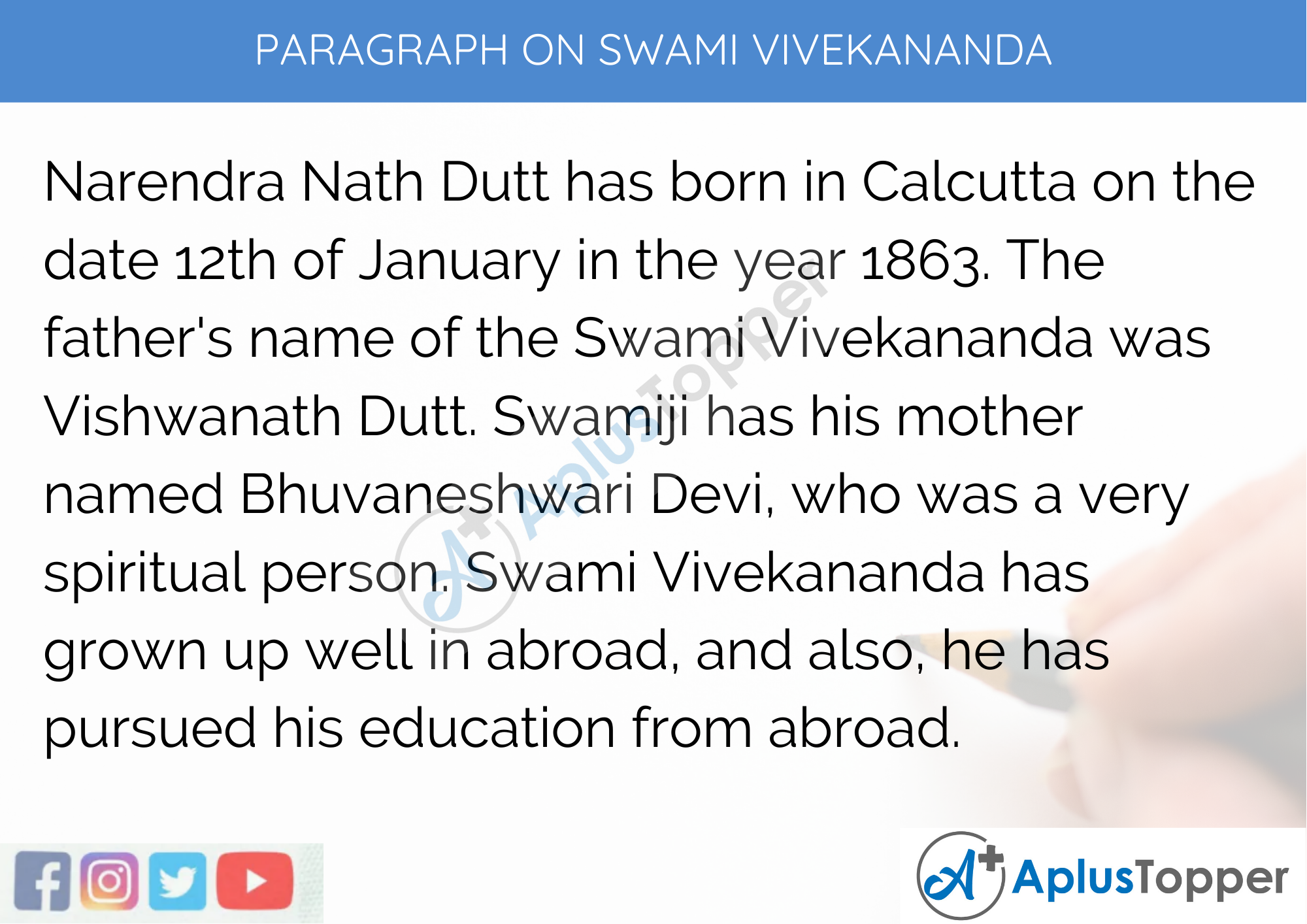Paragraph on Swami Vivekananda - 100 Words for Classes 1, 2, 3 and Kids