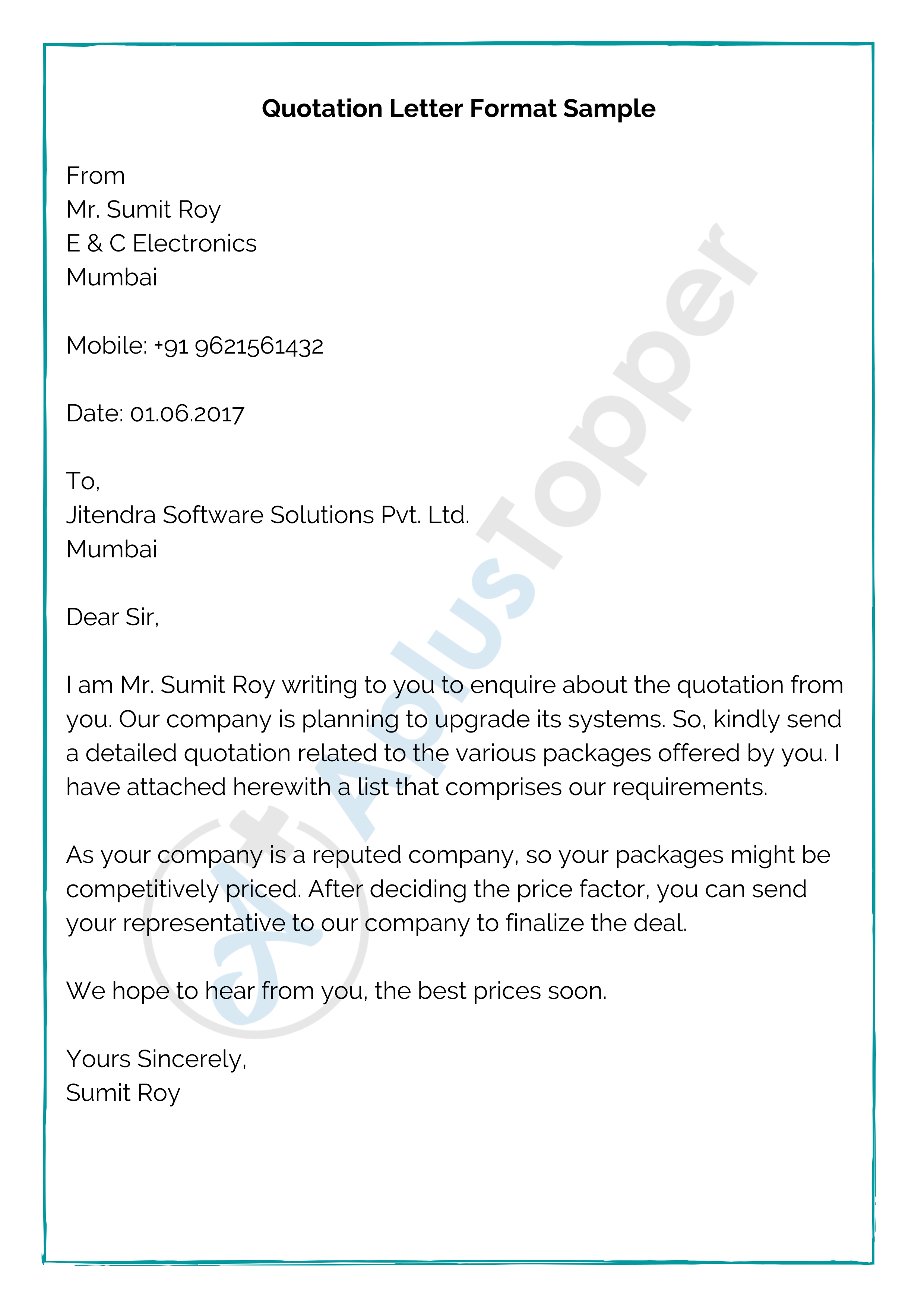 Quotation Format Letter | Format, Sample and How To Write Quotation ...