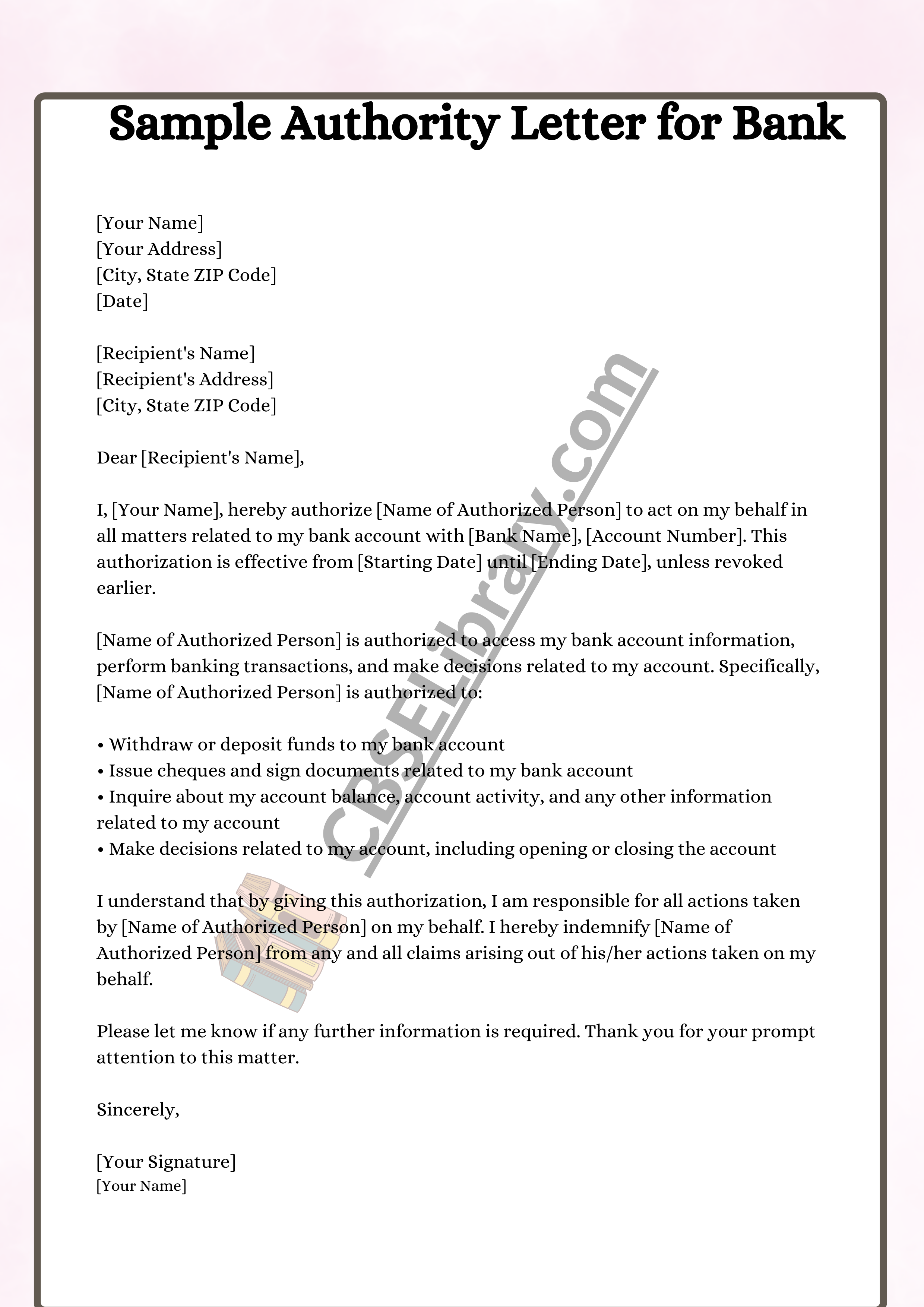 Sample Authority Letter for Bank