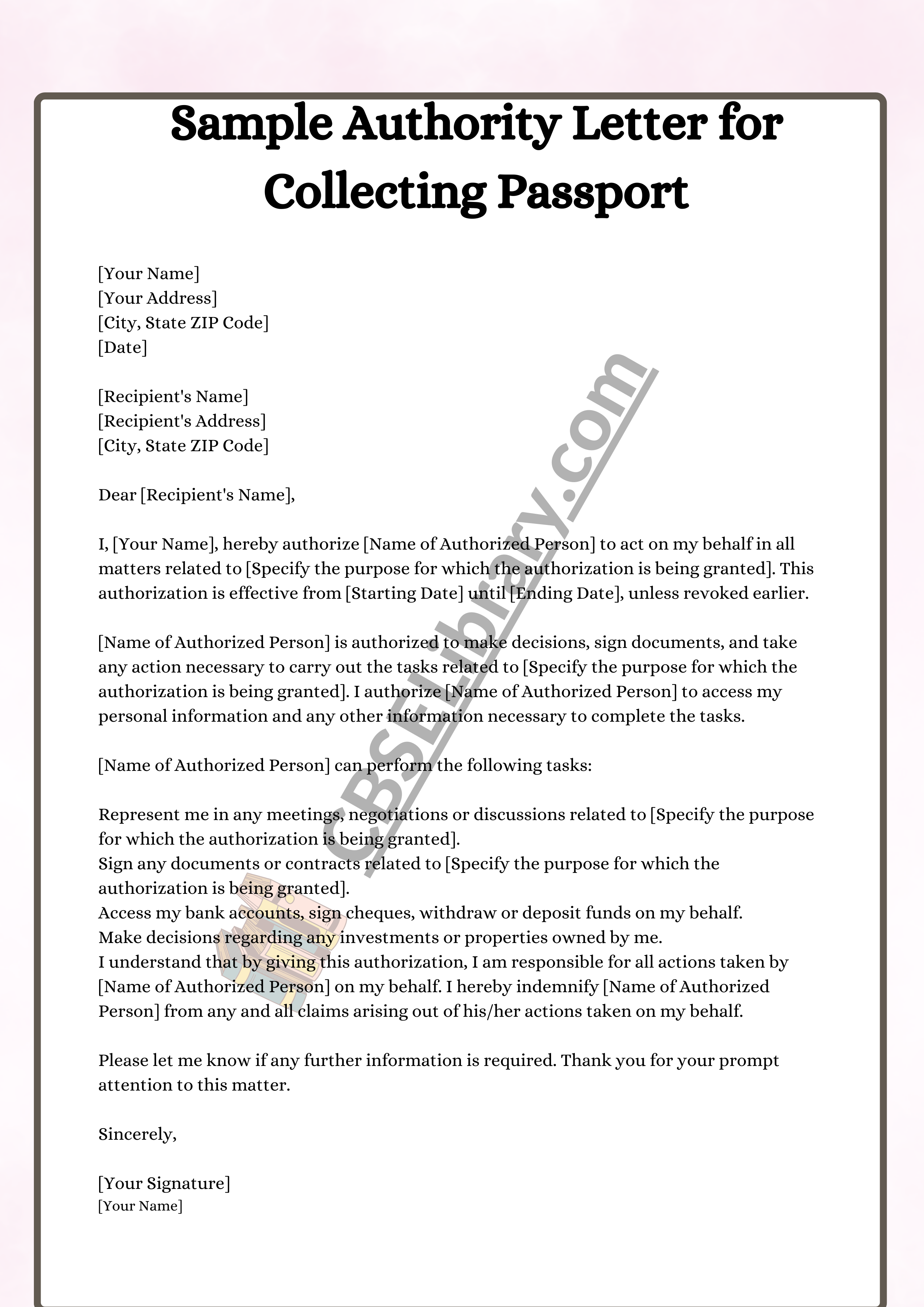 Sample Authority Letter for Collecting Passport