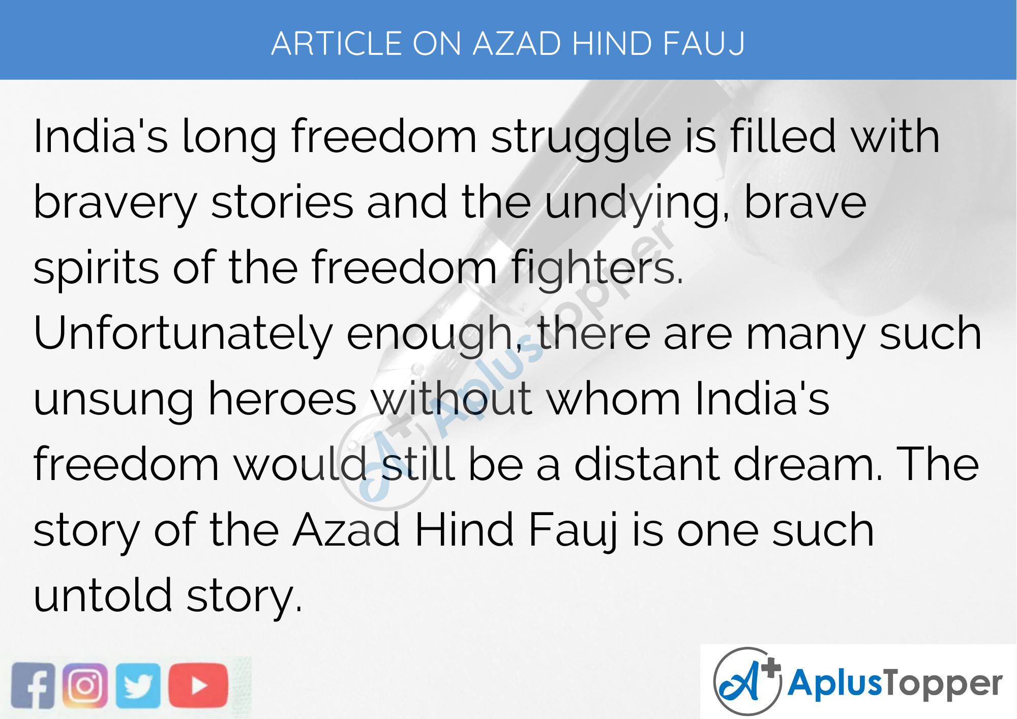 Short Article On Azad Hind Fauj 300 Words in English