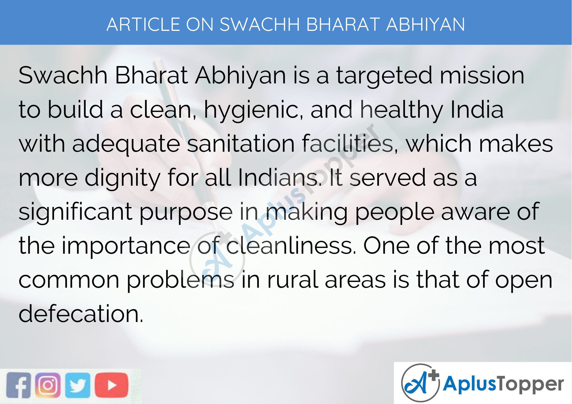 Short Article on Swachh Bharat Abhiyan for Classes 1, 2 & 3 Kids