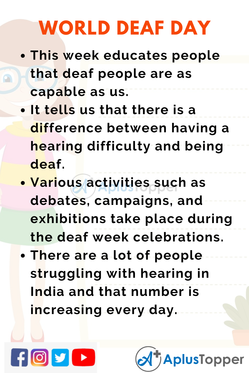 10 Lines Of World Deaf Day for Higher Class Students