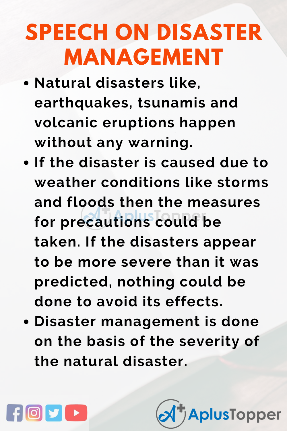 10 Lines On Disaster Management Speech In English