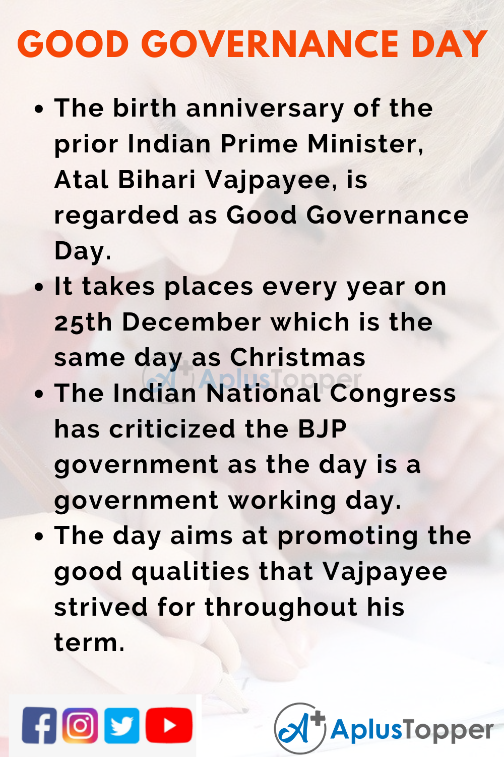 10 Lines On Good Governance Day for Higher Class Students