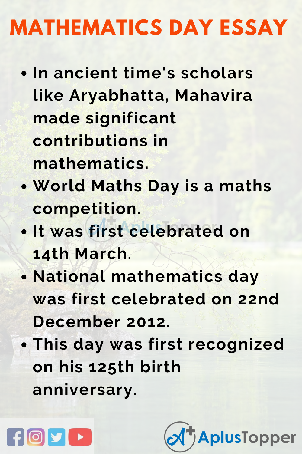 10 Lines On Mathematics Day Essay In English