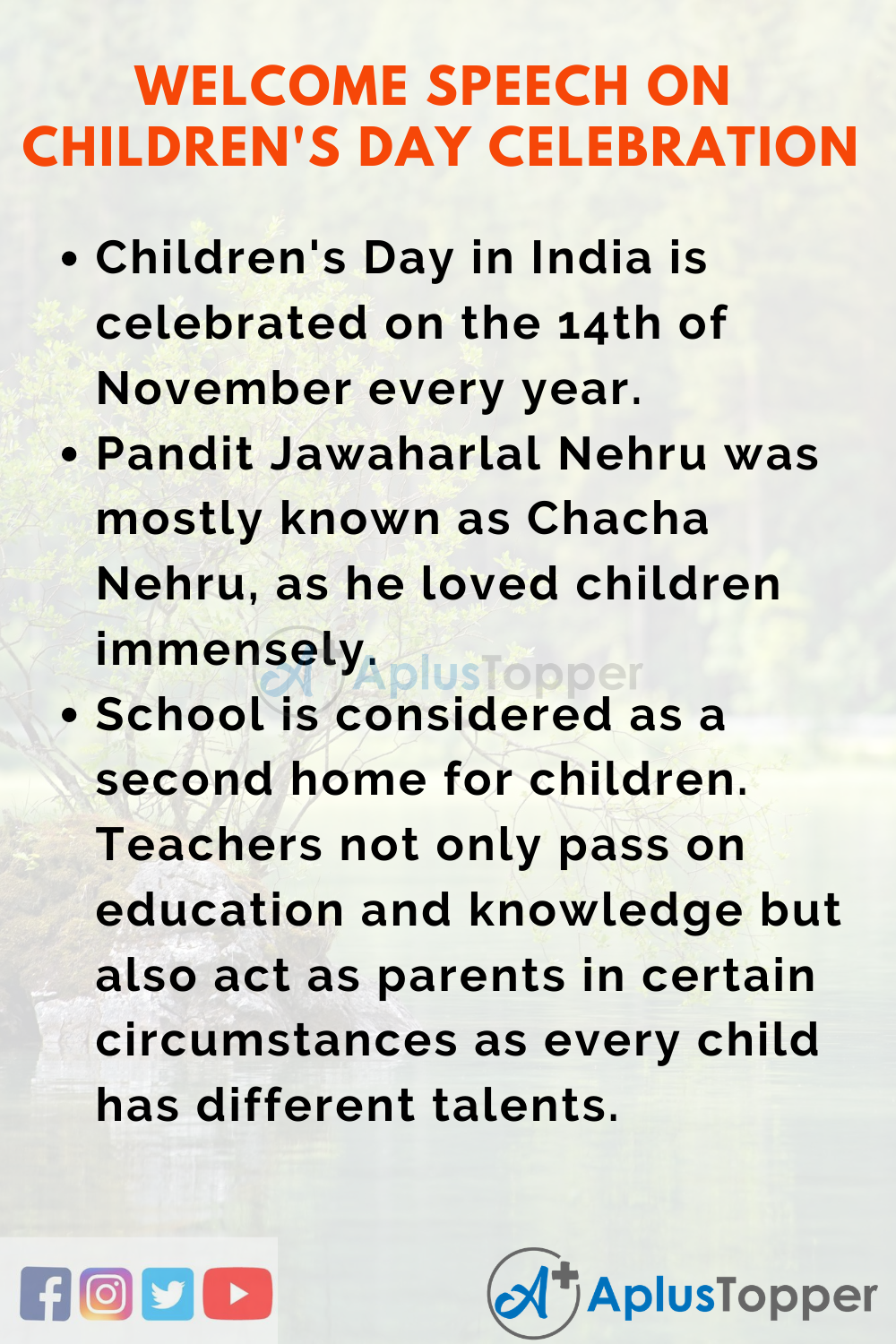 10 Lines On Welcome Speech On Children's Day Celebration