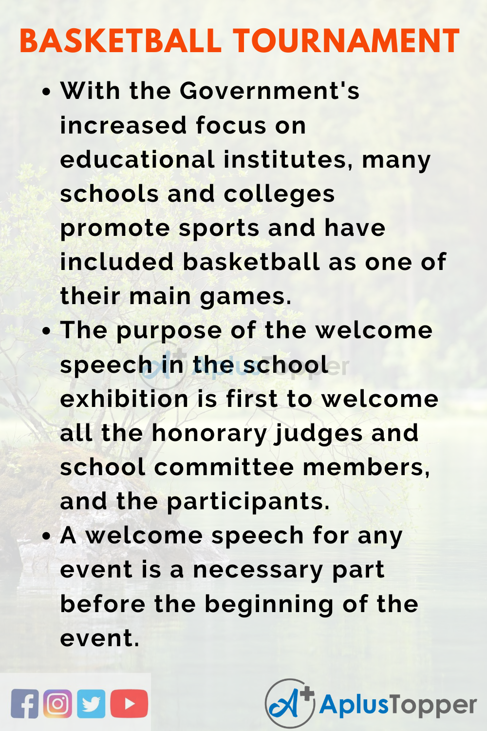 10 Lines On Welcome Speech for Basketball Tournament In English