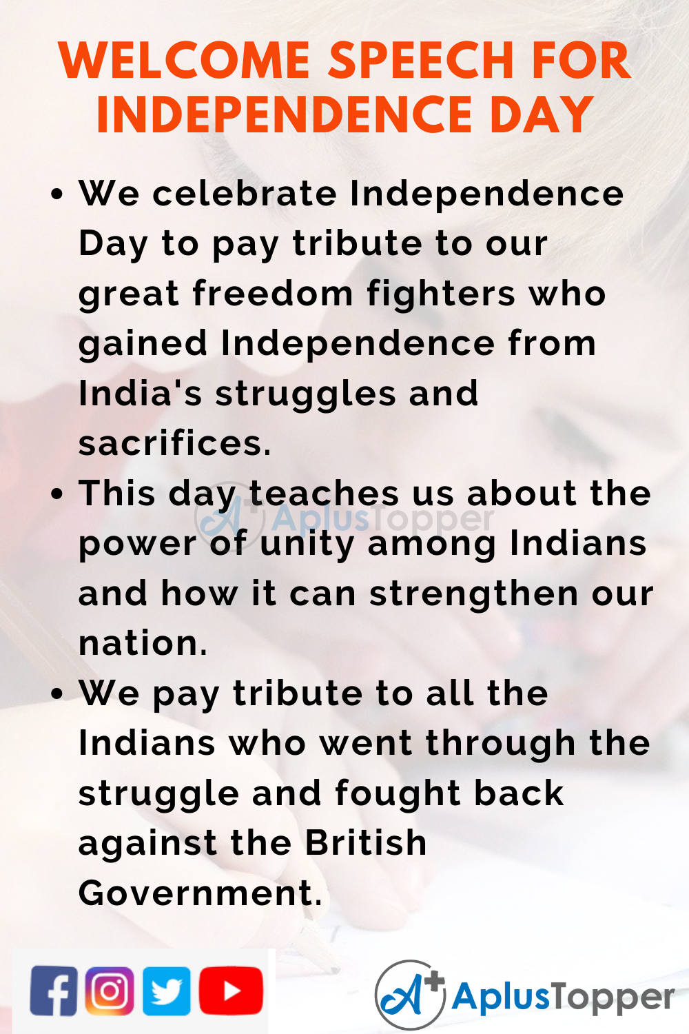 10 Lines On Welcome Speech for Independence Day In English
