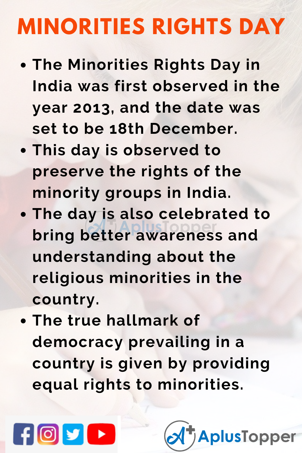 10 Lines On Minorities Rights Day In India For Students And Children In ...