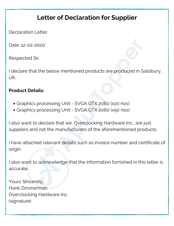 Declaration Letter How To Write Declaration Letter Samples Format Cbse Library 8137