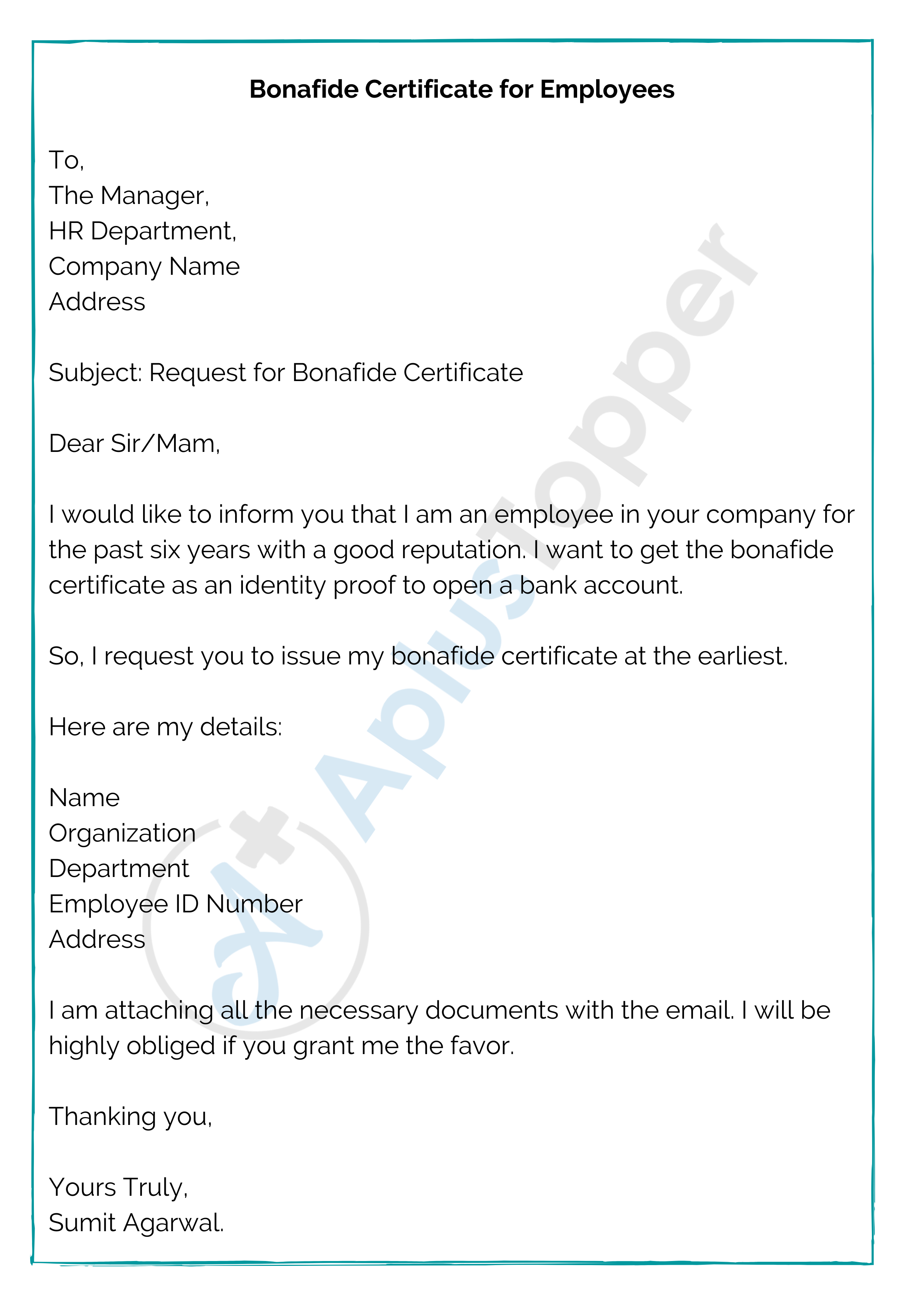 Bonafide Certificate for Employees