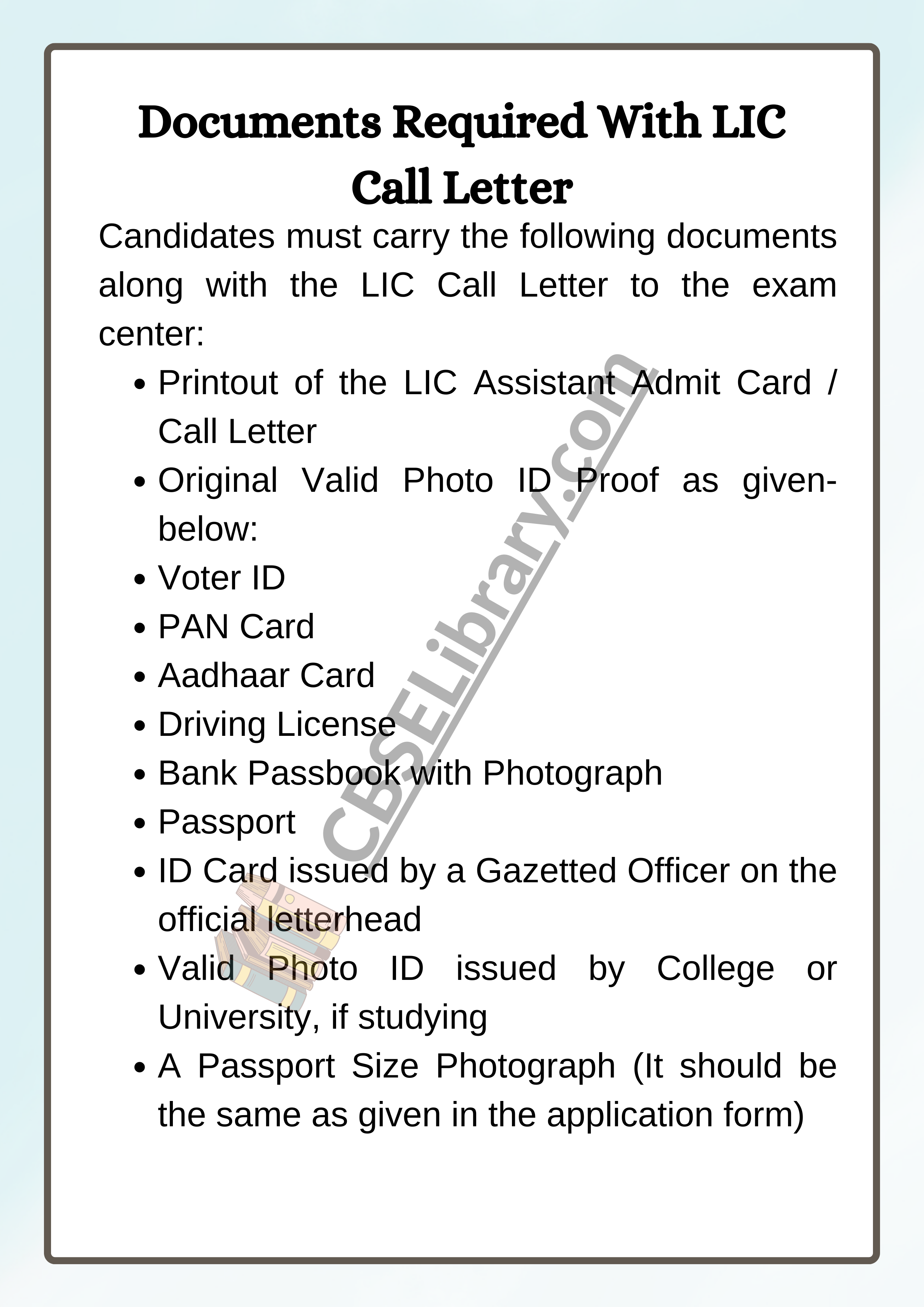Documents Required With LIC Call Letter