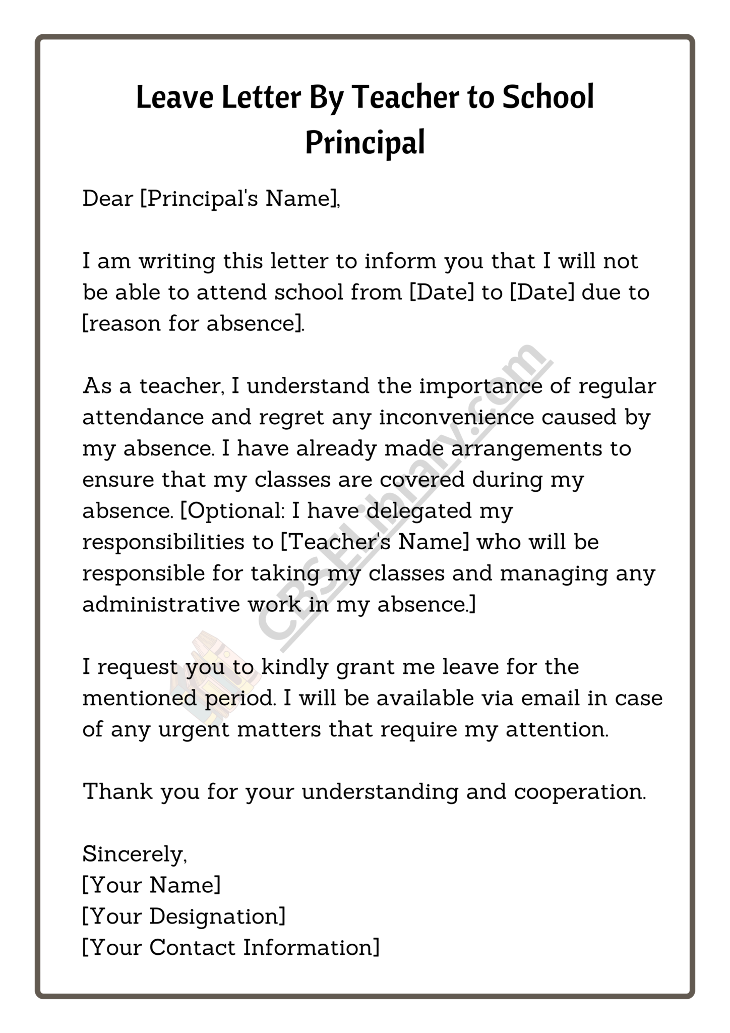 leave application letter by teacher