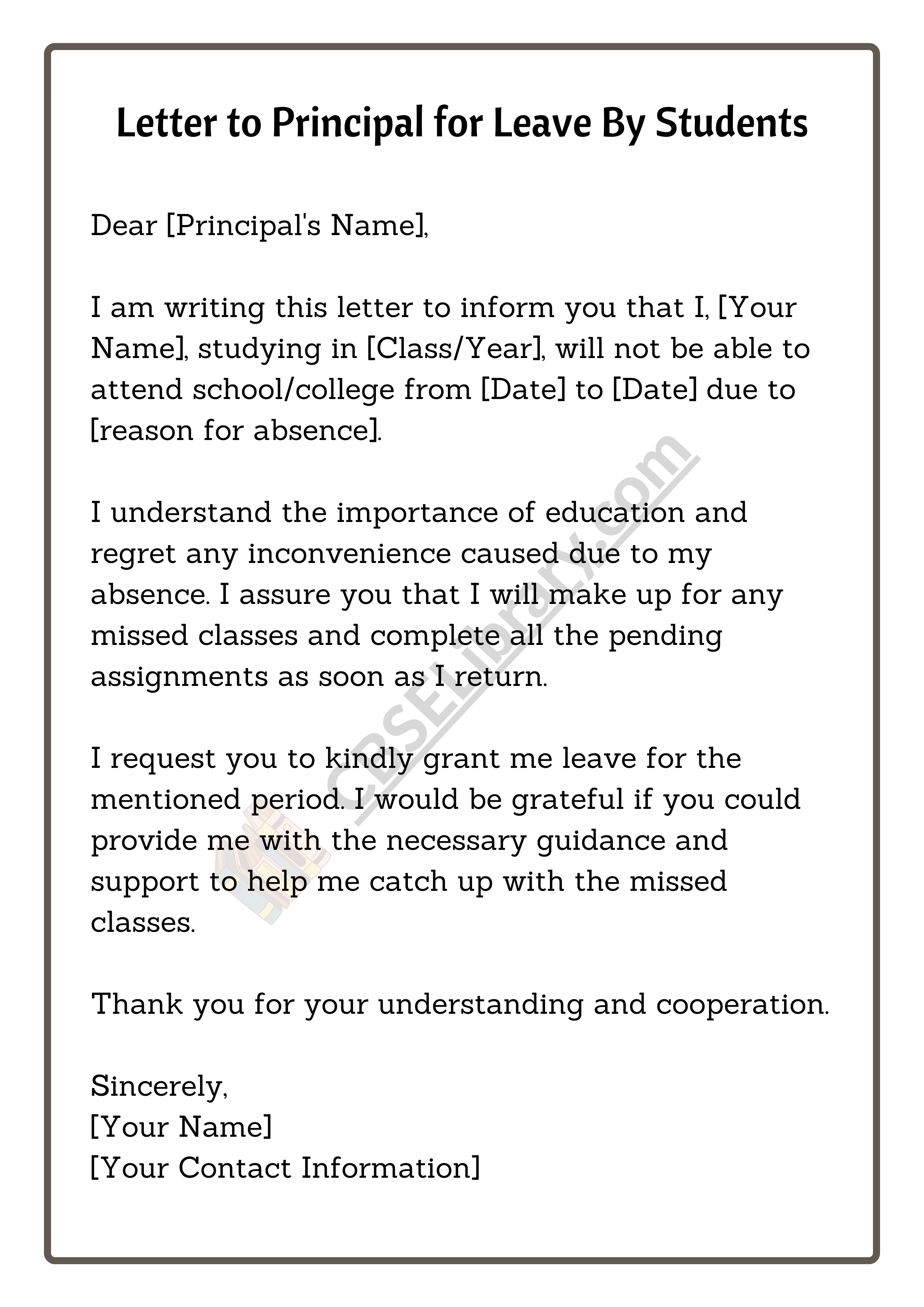Letter to Principal for Leave By Students