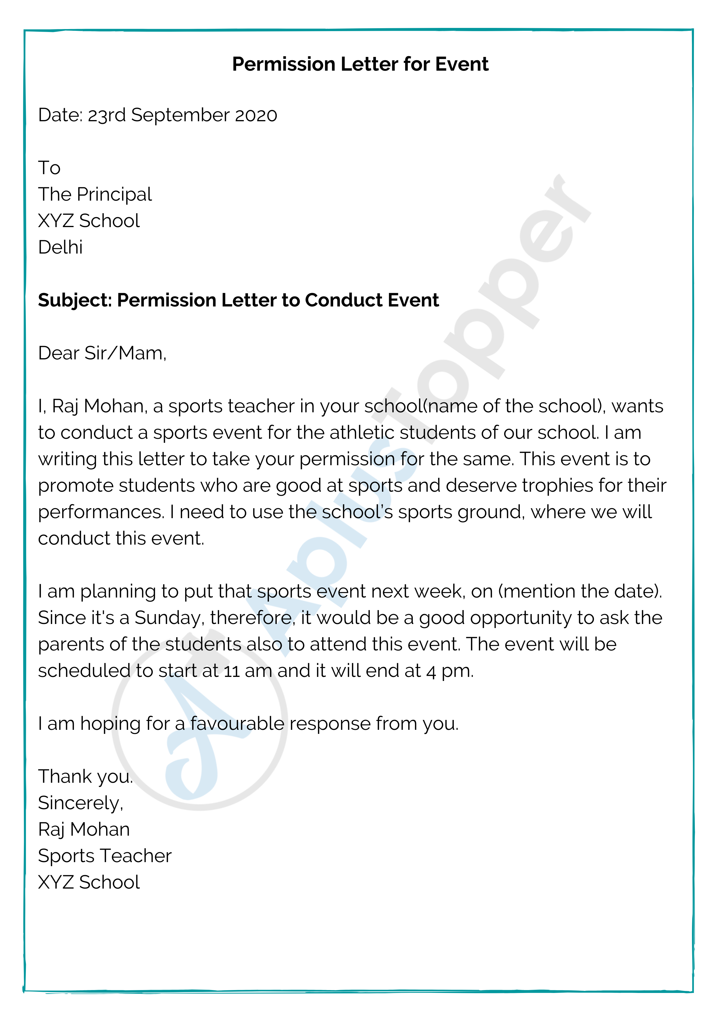application letter for school event