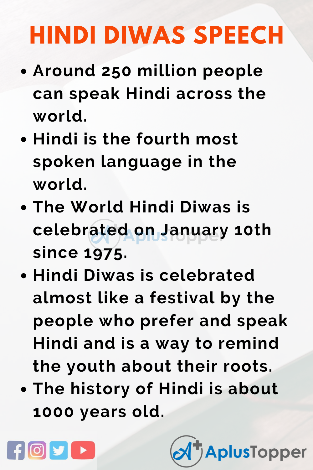 Short Hindi Diwas Speech 150 Words In English