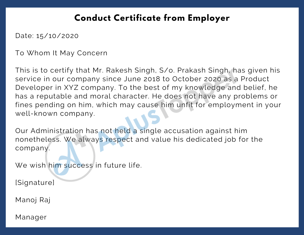 Conduct Certificate From Employer 
