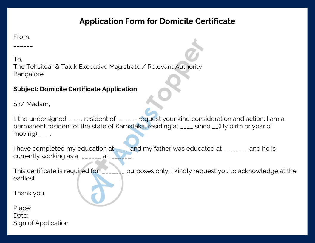 Domicile Certificate Format