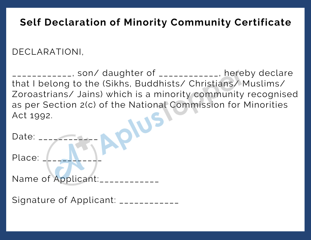 Self Declaration of Minority Community Certificate pdf