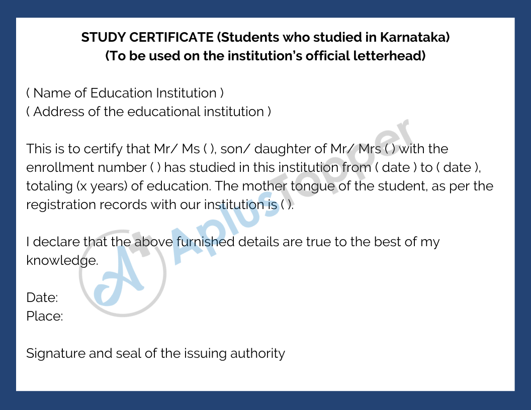 Study Certificate Format for KEA
