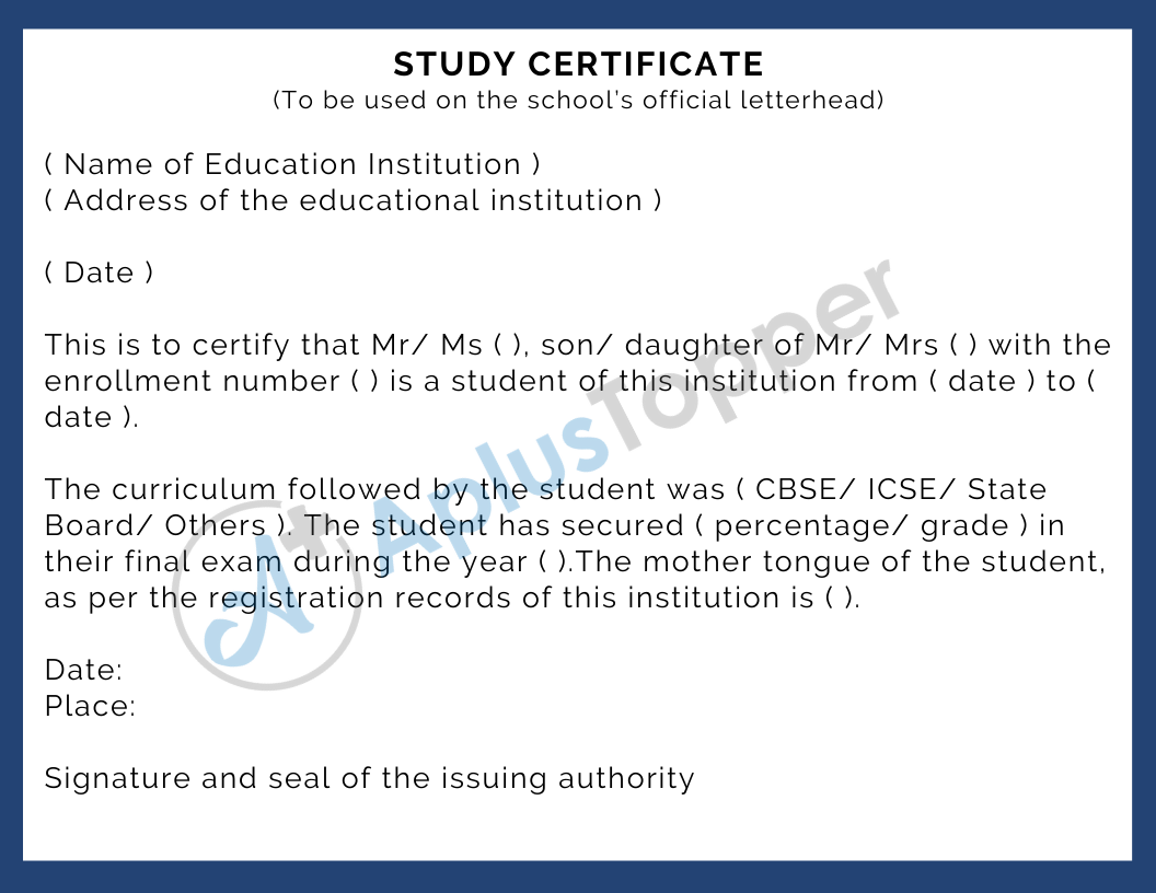 Study Certificate Format for School