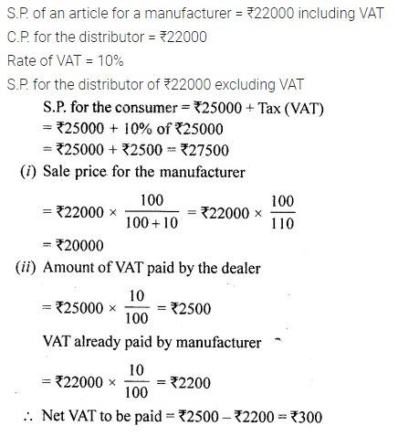 ML Aggarwal Class 10 Solutions for ICSE Maths Chapter 25 Value Added Tax Chapter Test Q50.3