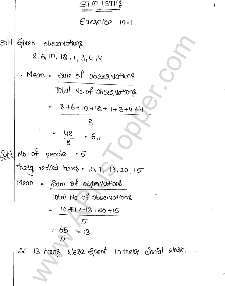 ML Aggarwal ICSE Solutions for Class 9 Maths Chapter 20 Statistics Q1.1