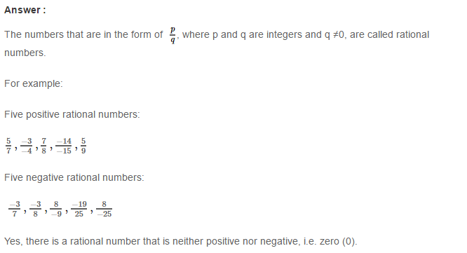 Rational Numbers RS Aggarwal Class 7 Maths Solutions Exercise 4A 1.1