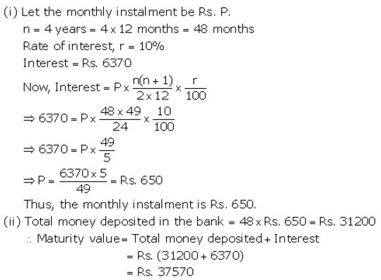 Selina Concise Mathematics Class 10 ICSE Solutions Banking (Recurring Deposit Accounts) - 37