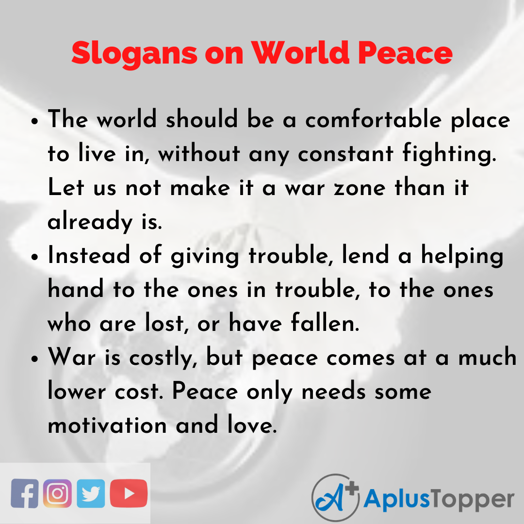 Slogans On World Peace Unique And Catchy Slogans On World Peace In English Cbse Library