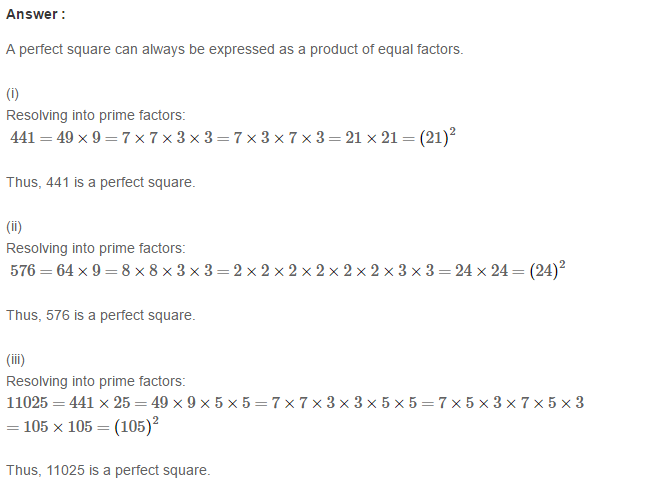 Squares and Square Roots RS Aggarwal Class 8 Maths Solutions Exercise 3A 1.1
