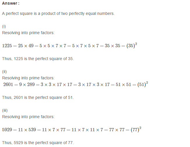 Squares and Square Roots RS Aggarwal Class 8 Maths Solutions Exercise 3A 2.1