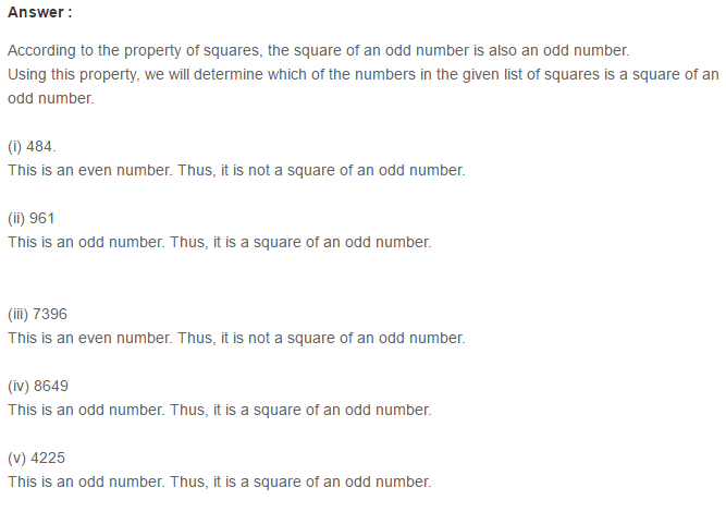 Squares and Square Roots RS Aggarwal Class 8 Maths Solutions Exercise 3B 3.1