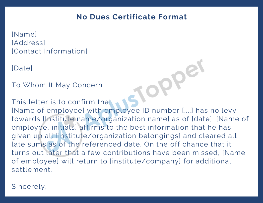 No Dues Certificate No Dues Certificate Format for Employee and