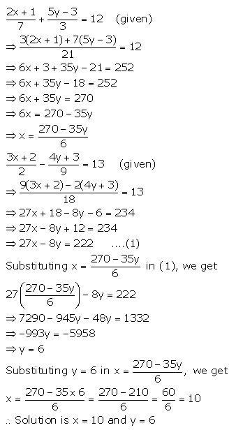 Selina Concise Mathematics Class 9 ICSE Solutions Simultaneous (Linear) Equations (Including Problems) 10
