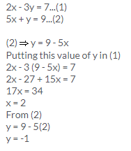 Selina Concise Mathematics Class 9 ICSE Solutions Simultaneous (Linear) Equations (Including Problems) 2