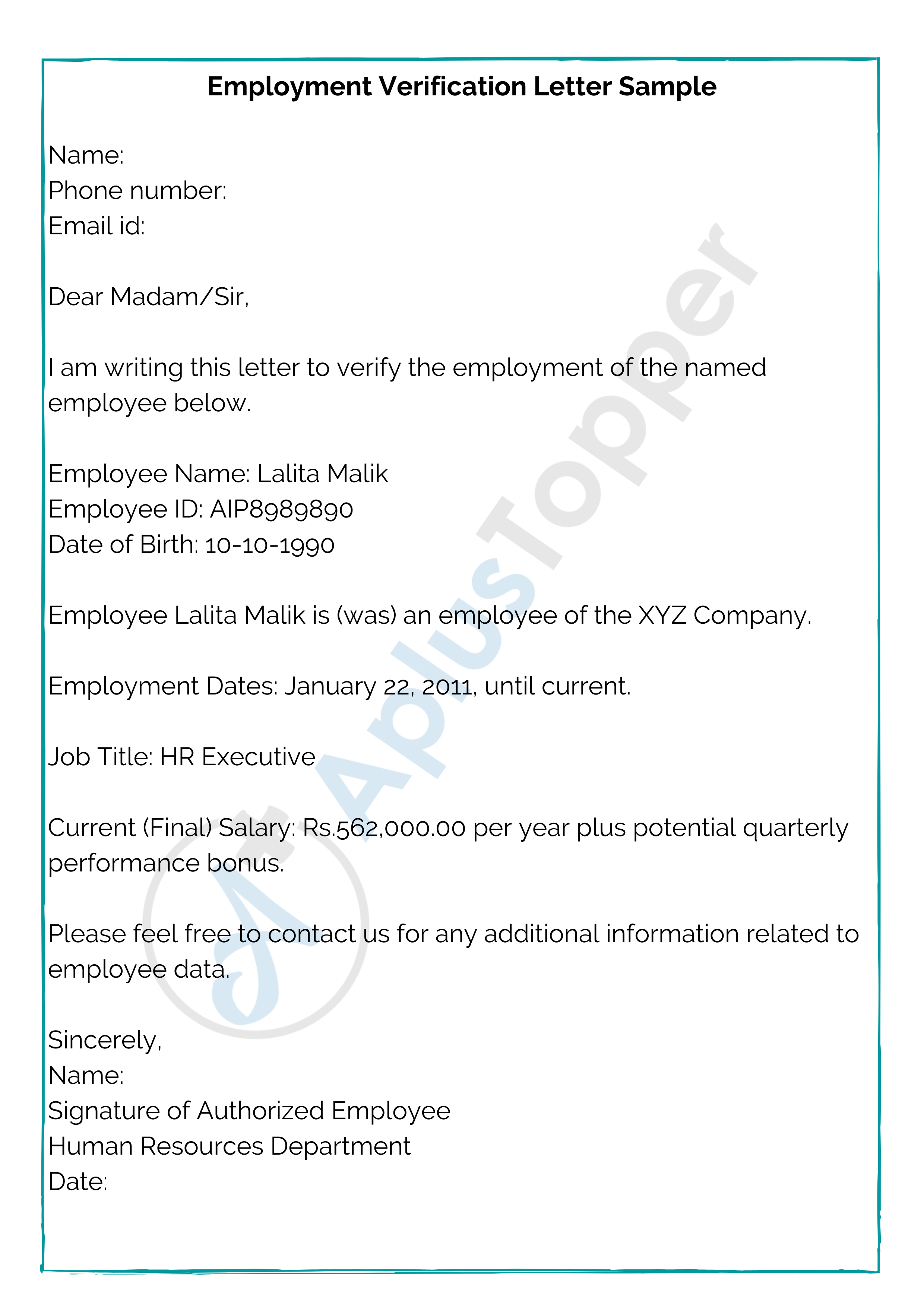 Employment Verification Letter Format, Sample and Need of Employment