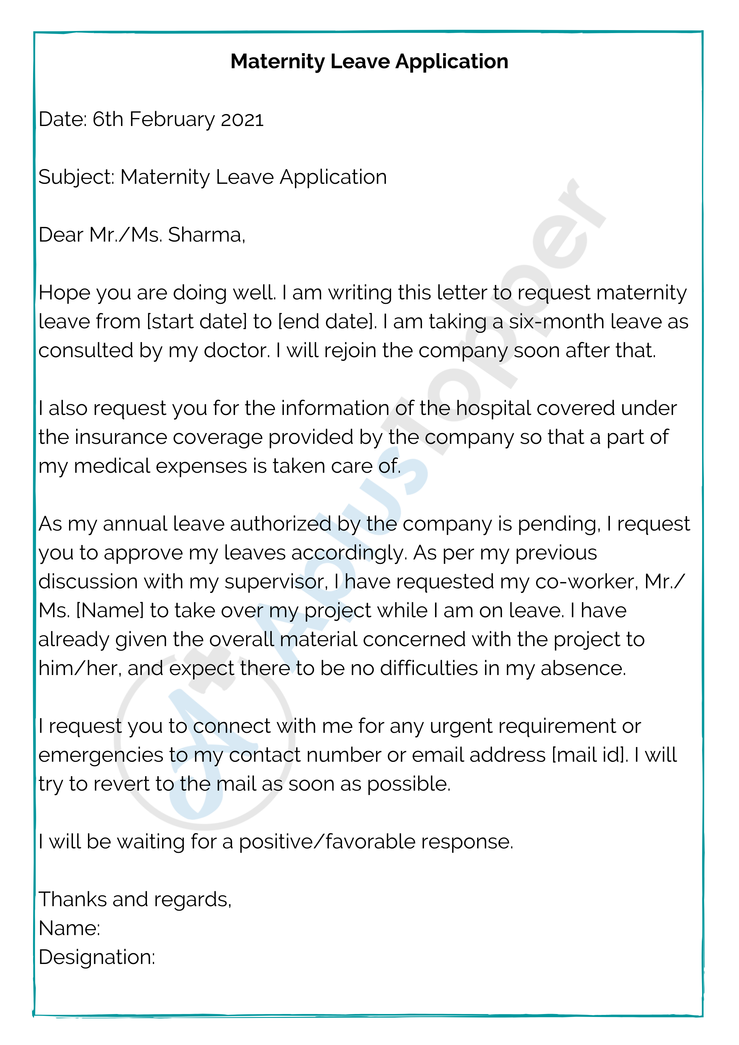 Application for Maternity Leave