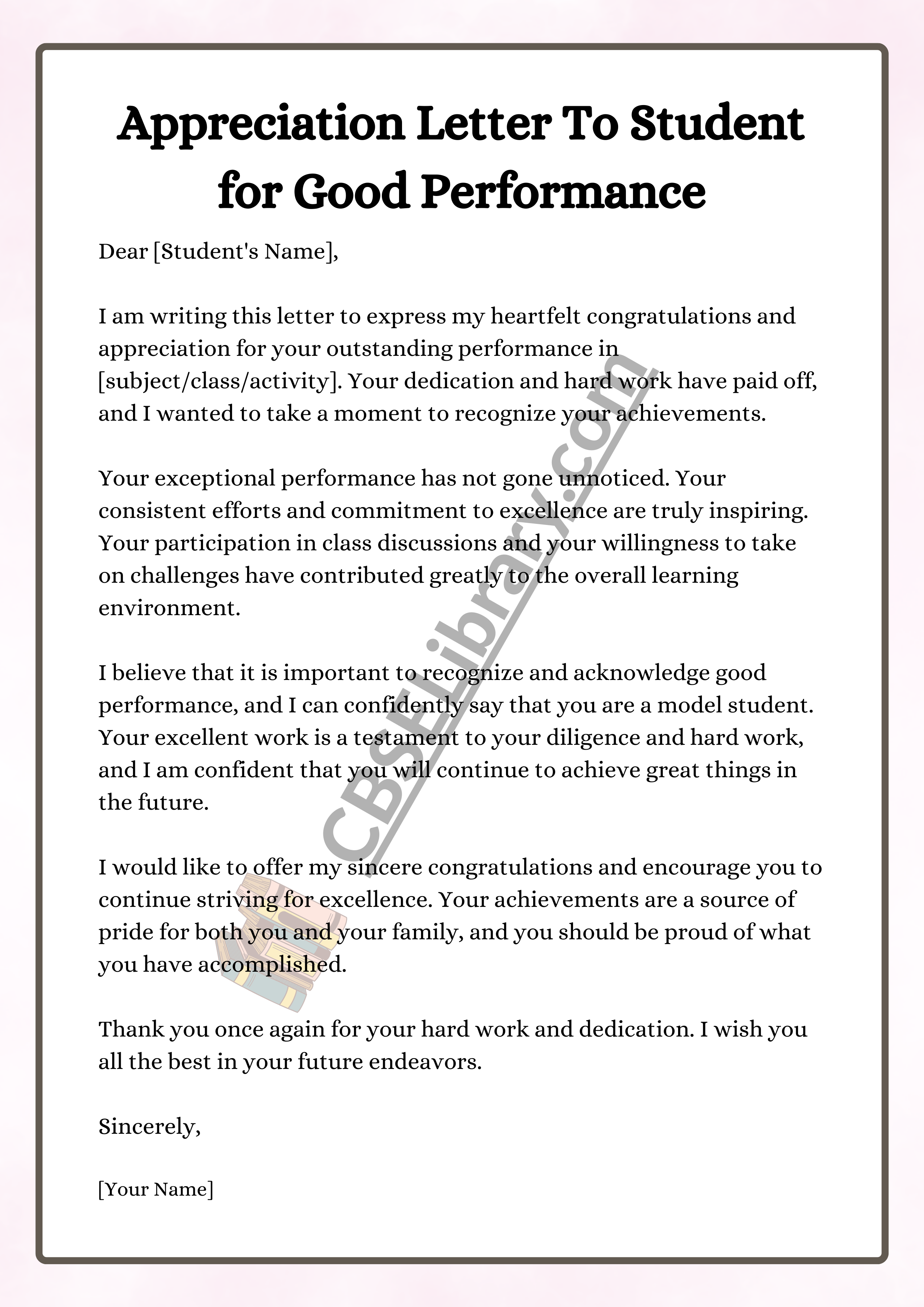 Appreciation Letter To Student for Good Performance