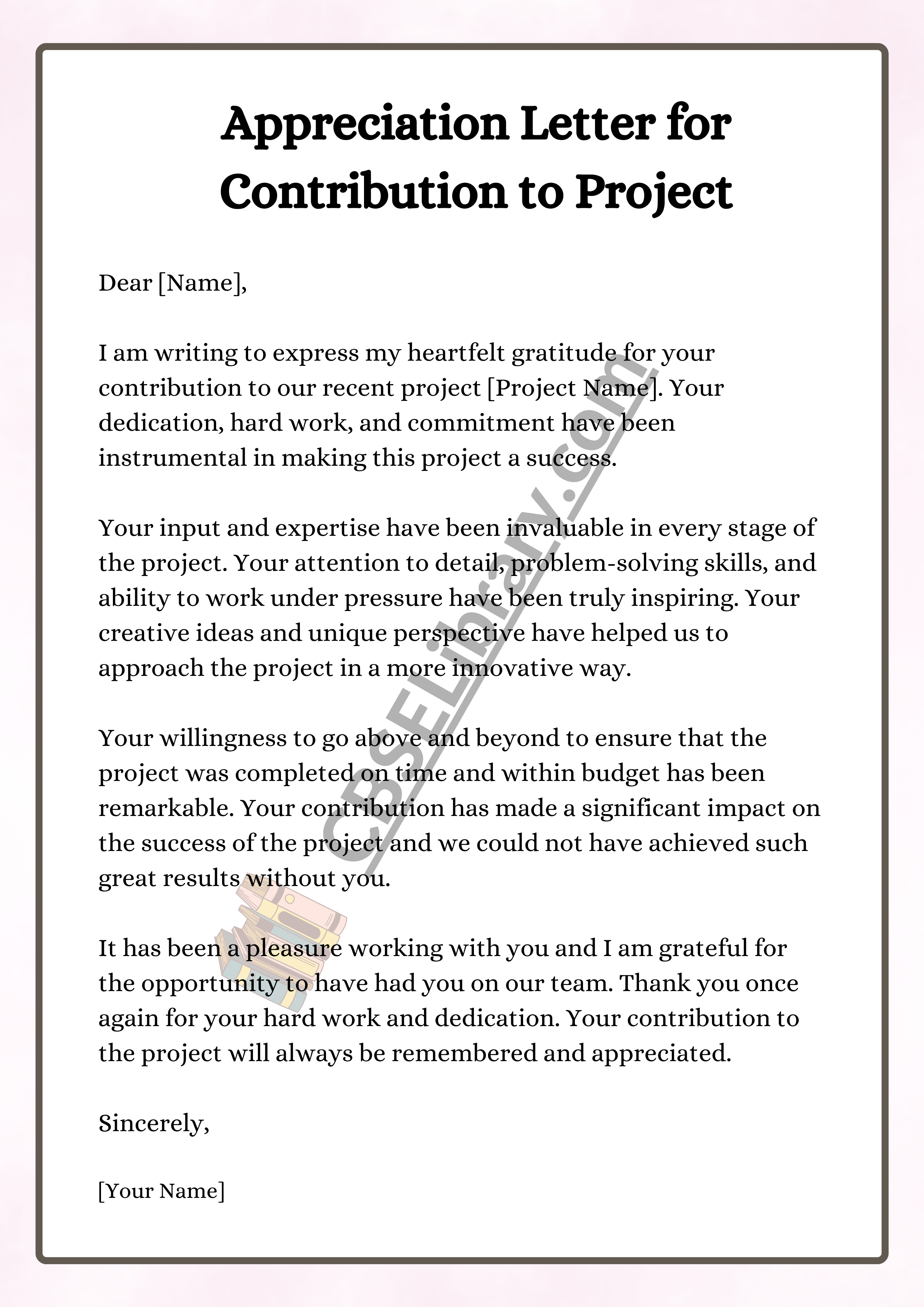 Appreciation Letter for Contribution to Project