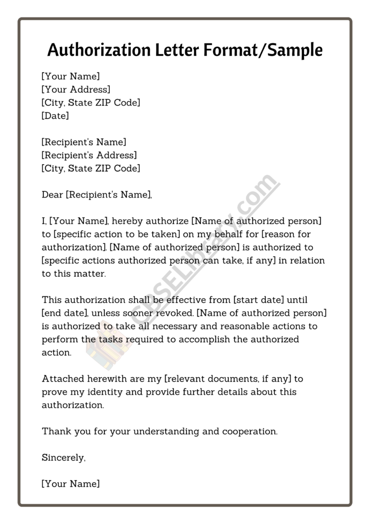 Authorization Letter | Letter of Authorization Format, Samples - CBSE ...