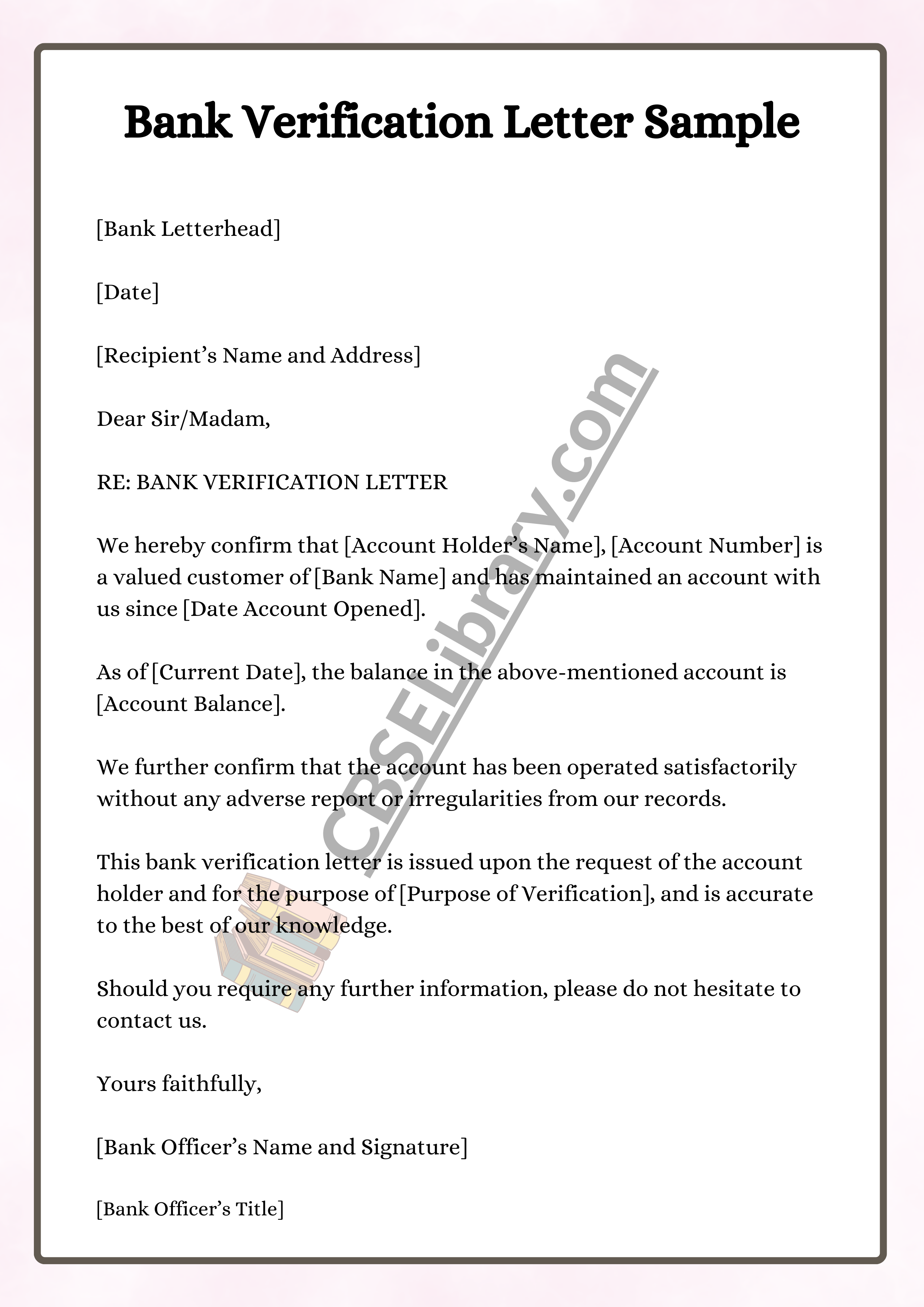 Bank Verification Letter Sample