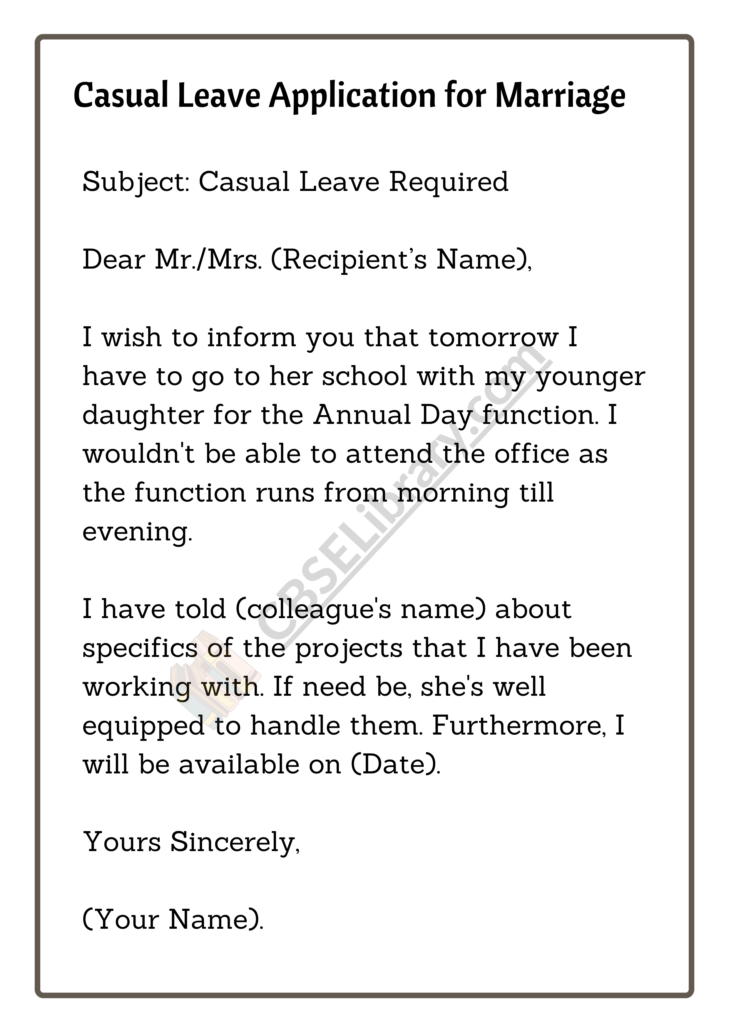Casual Leave Application for Marriage