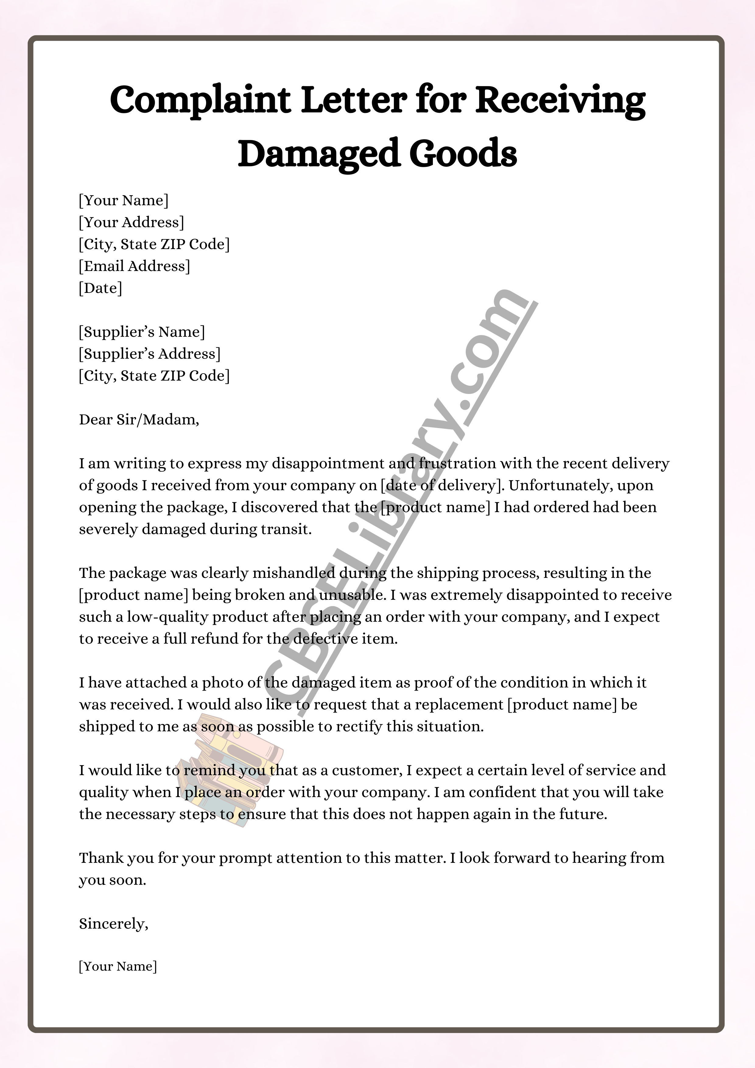 Complaint Letter for Receiving Damaged Goods