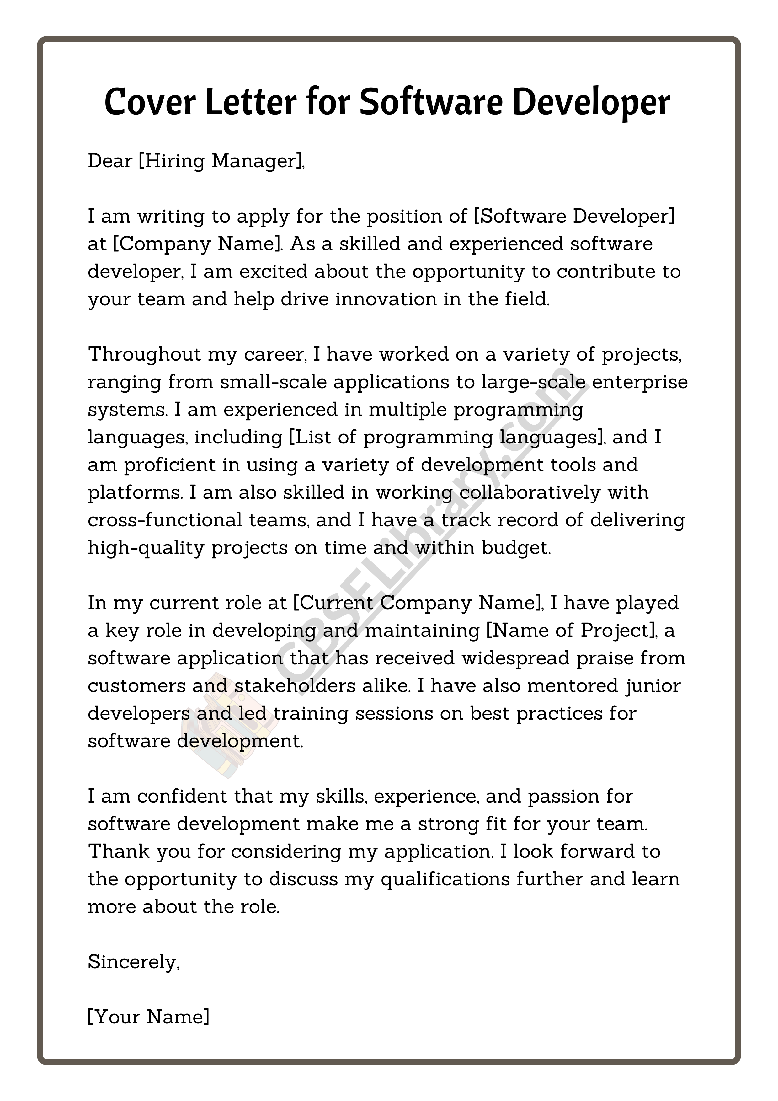 Cover Letter for Software Developer