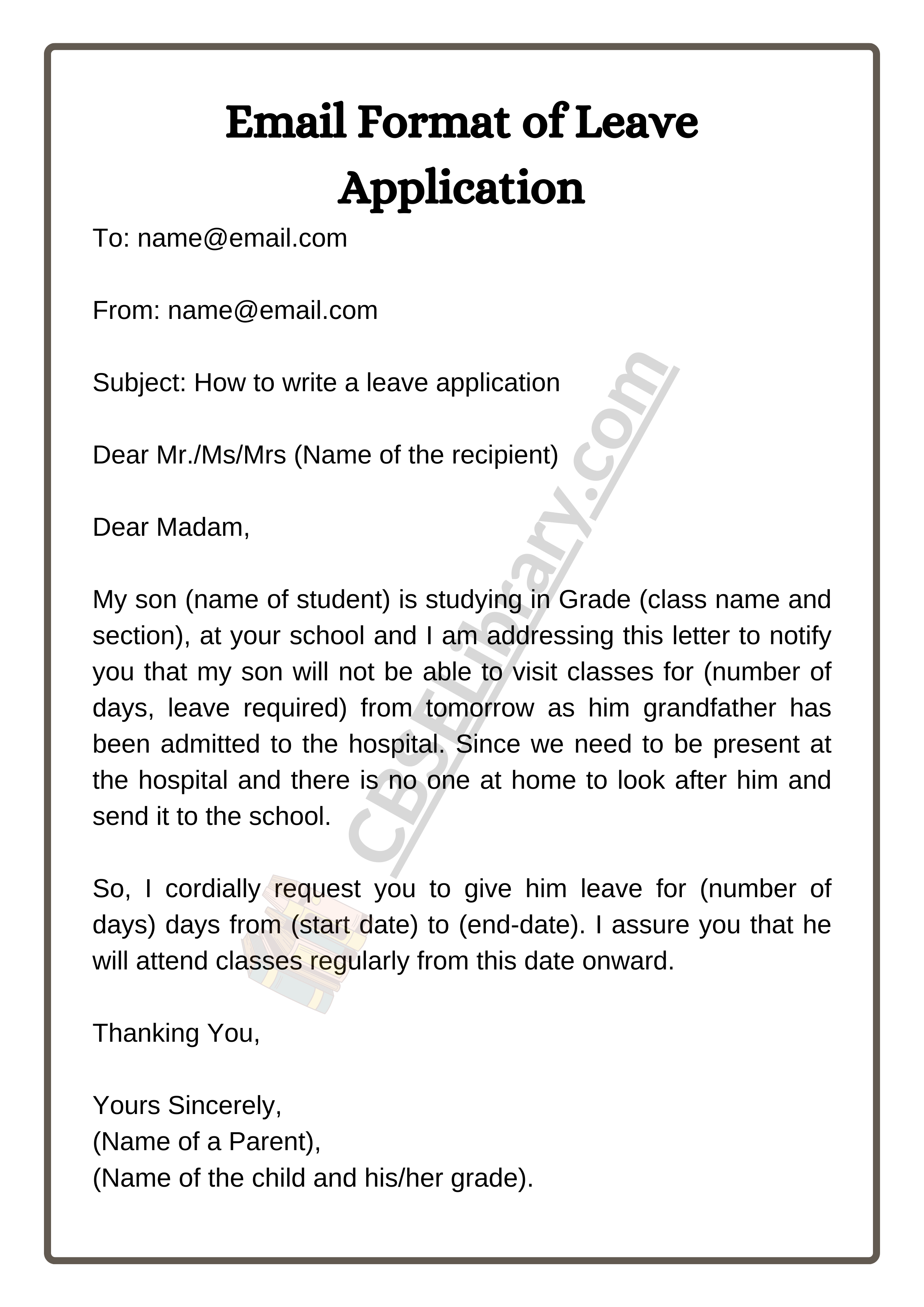 Email Format of Leave Application