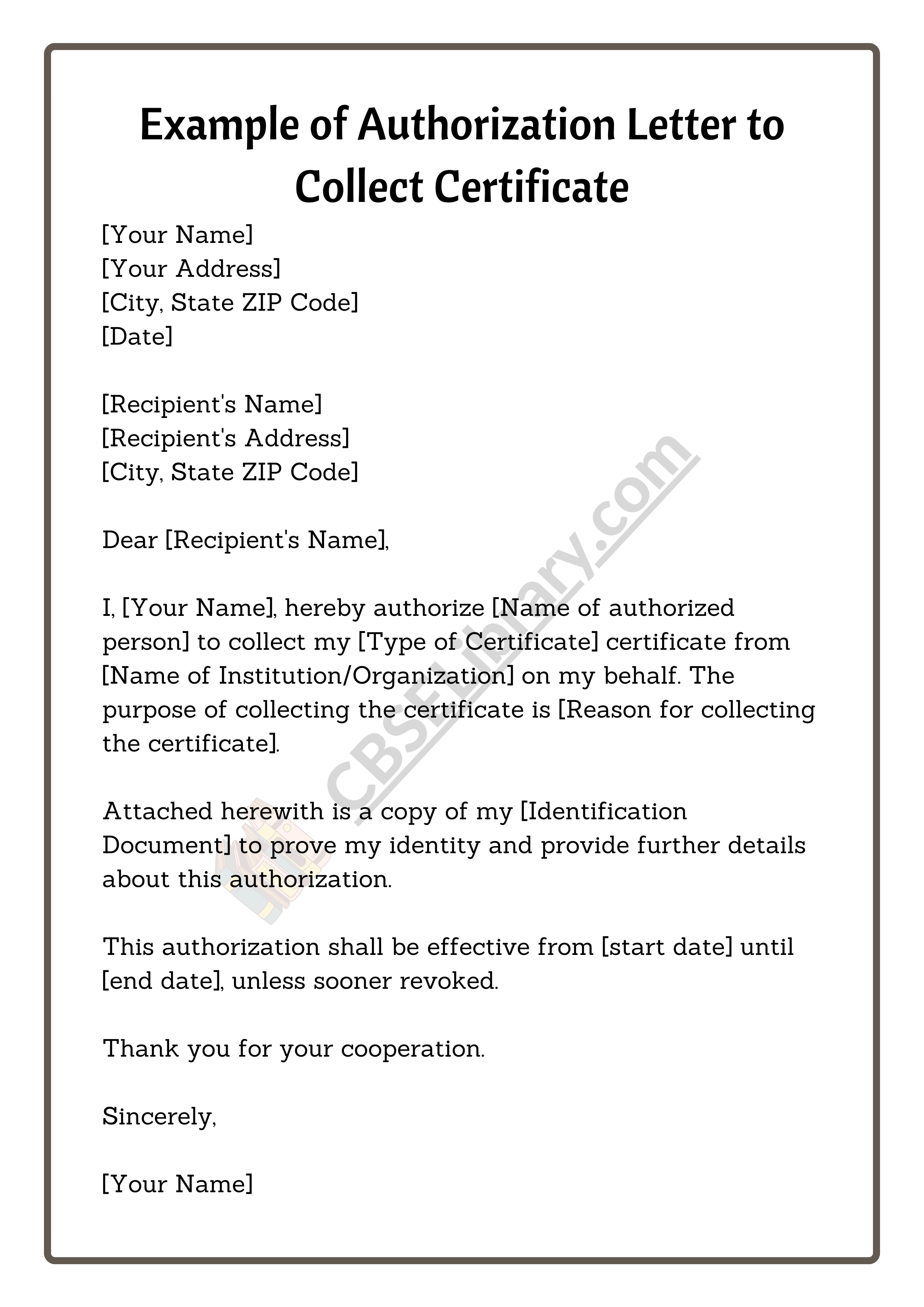 Example of Authorization Letter to Collect Certificate