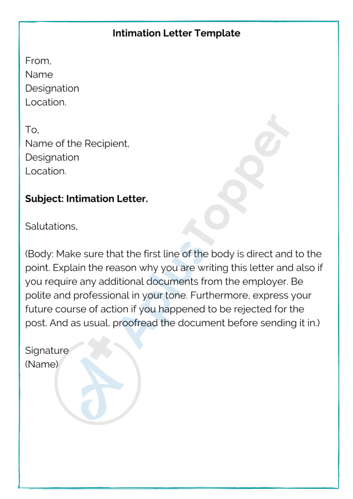 Intimation Letter | Format, Samples, How To Write an Intimation Letter ...