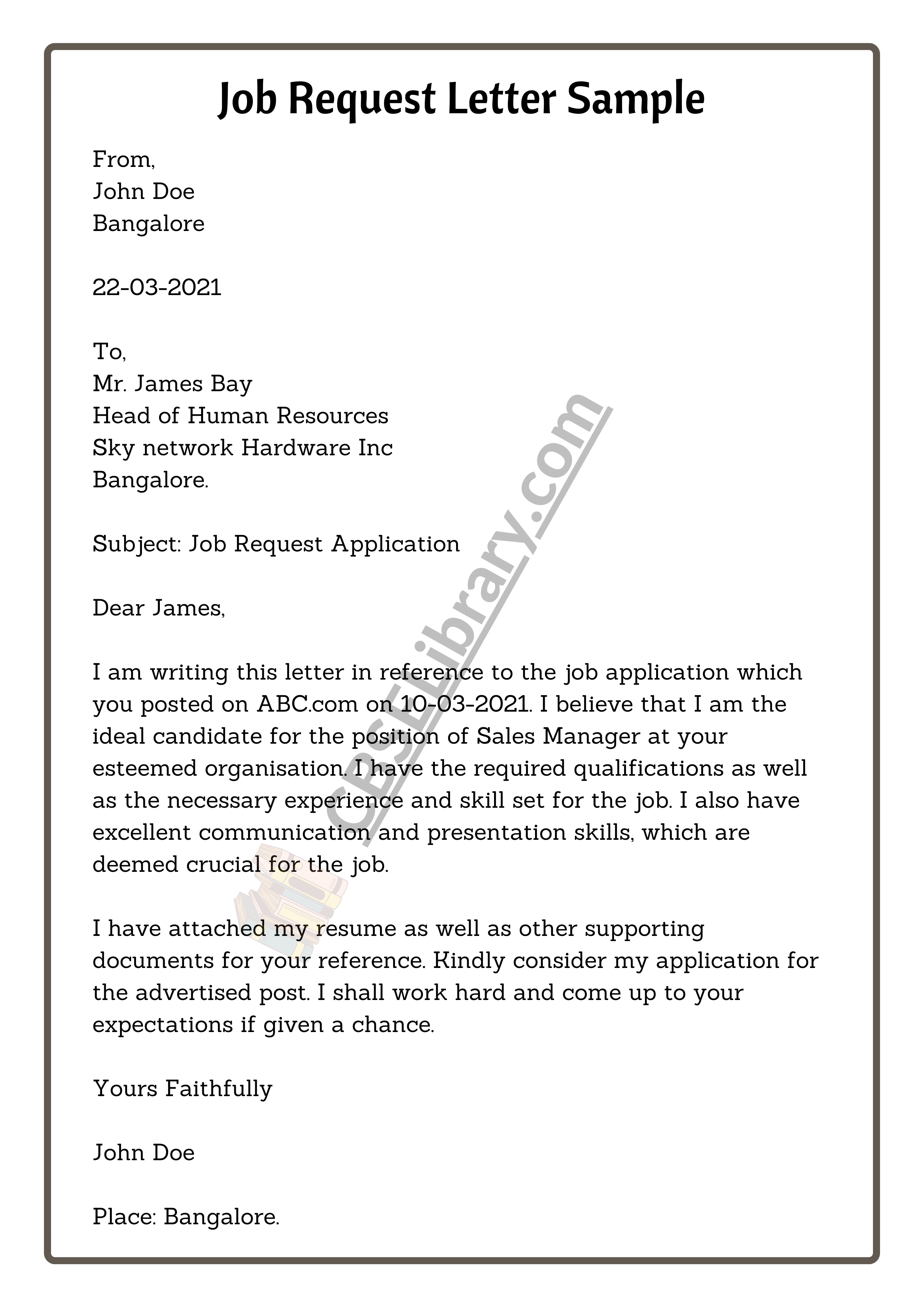 Job Request Letter Sample
